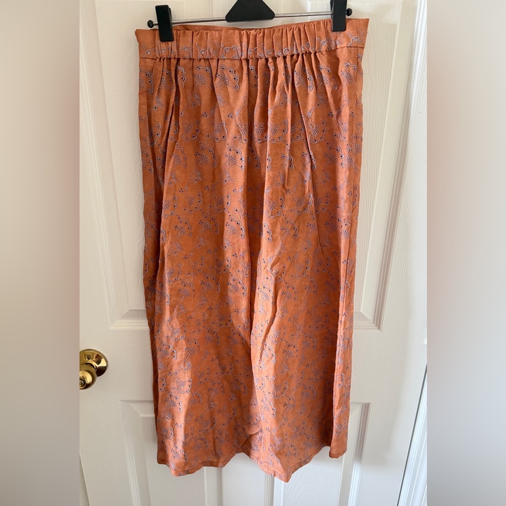 Handmade Cotton Midi Dress Orange Embroidered Floral Pattern – Elastic Waist